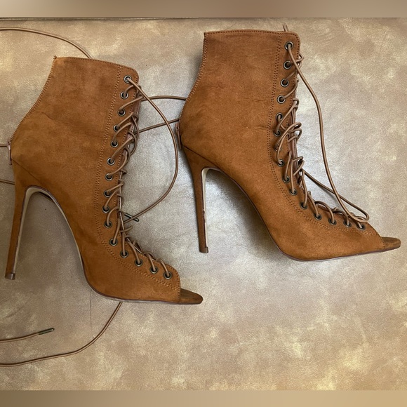 Liliana Brown Suede Lace Up Booties - Picture 13 of 16